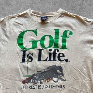 Vintage 1994 Big Ball Sports Golf Is Life Single Stitch T Shirt Cream Mens XL